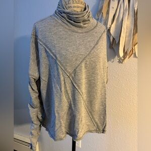 Free People Believe Layer Heather Grey Top | Size Small | Asymmetrical Seam